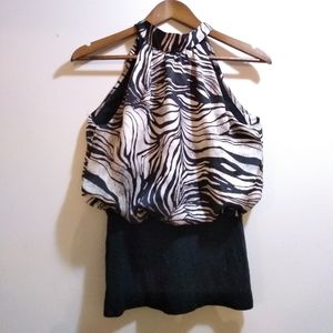 Papaya Zebra Print Sleeveless Tie Neck Blouse